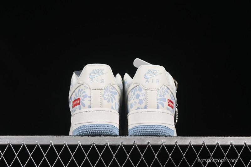 Nike Air Force 1'07 Low Supreme Co-branded Blue and White Casual Sneakers - XX3168-137