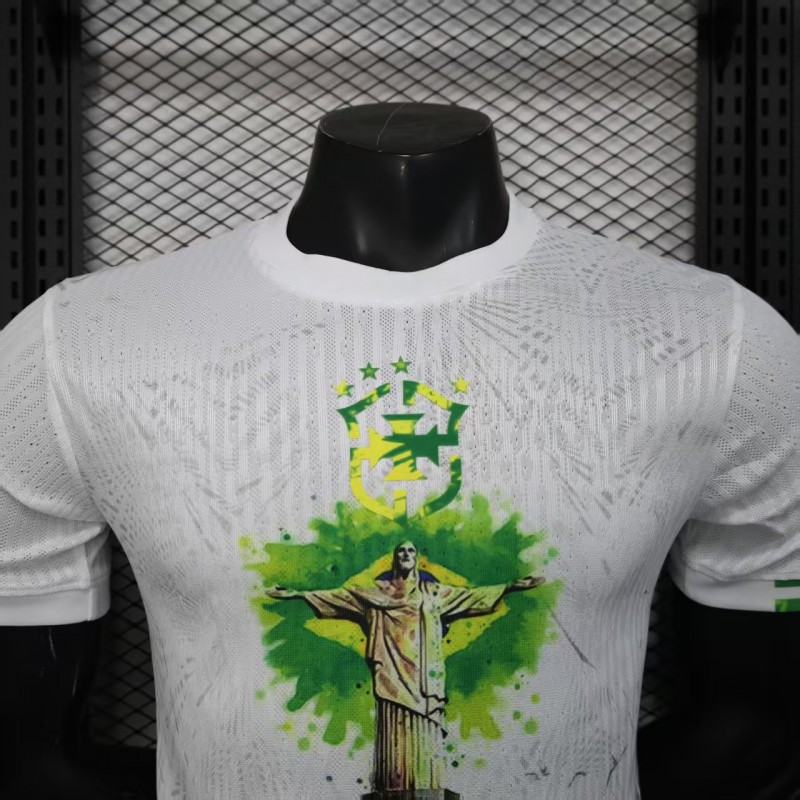 Player Version 2025 Brazil White with Christ the Redeemer Watercolor Jersey