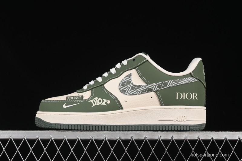 Nike Air Force 1'07 Low Dior Collaboration Dark Green Floral Swoosh Casual Sneakers - KK1988-081