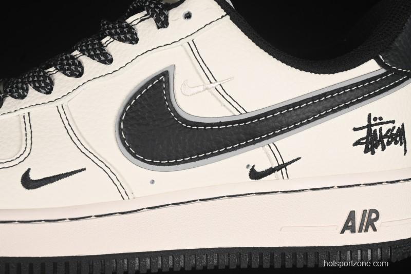 Nike Air Force 1'07 Low Stussy Collaboration Black Swoosh Casual Sneakers - HH7518-059