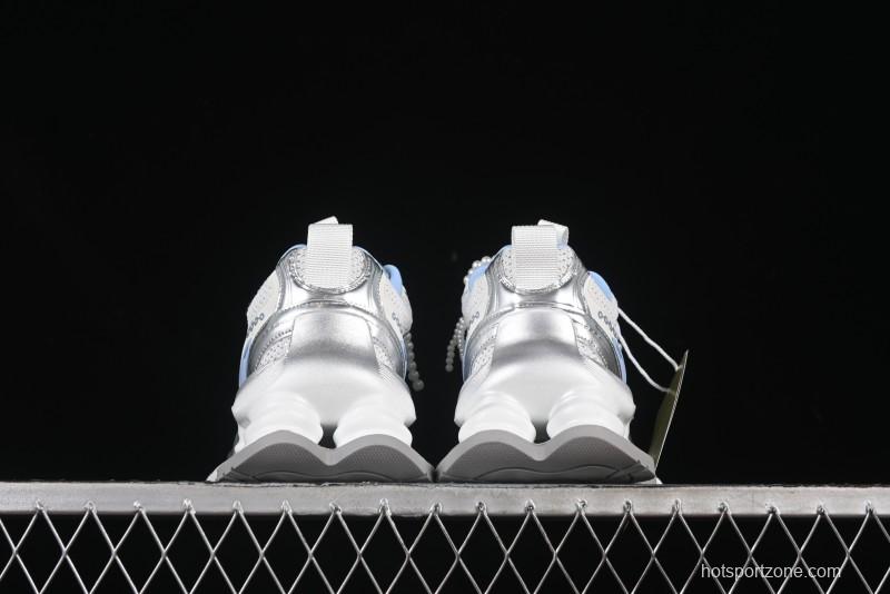 GG-CC Star Same Style Lace-Up Hollow Out Dad Shoes with 5cm Hidden Height Increase - G25X269 White Blue