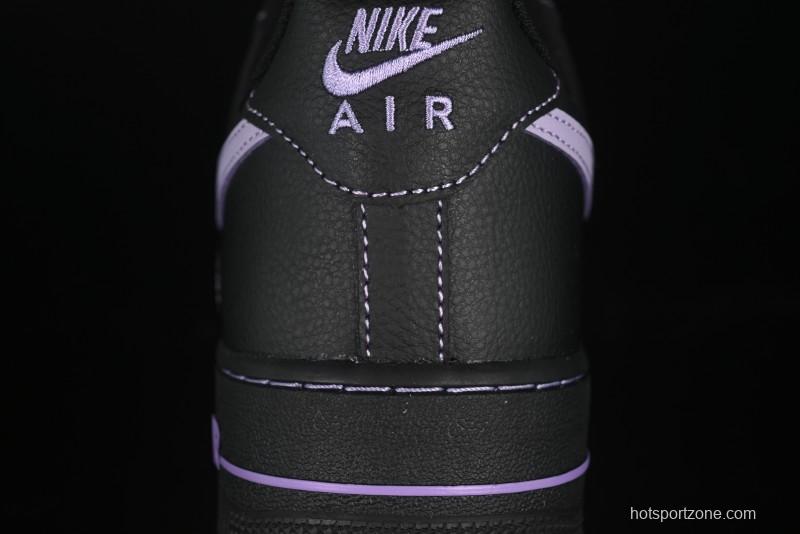Nike Air Force 1'07 Low Casual Sneakers in Black with Purple Swoosh - HQ2037-001