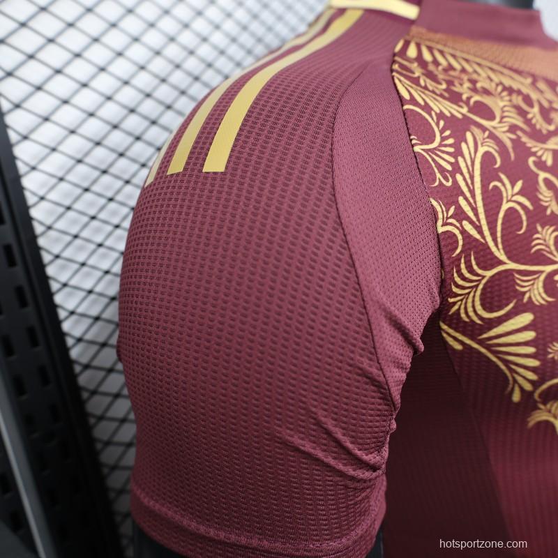 Player Version 2025 Algeria Burgundy with Gold Ornamental Pattern Jersey