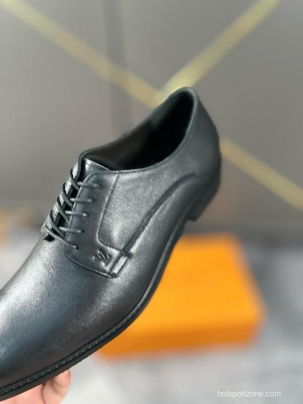 2024 Men Louis Vuitton Black Leather Dress Shoes MJ00380