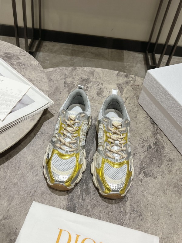2025 Women Dior White Yellow Silver Mesh Leather Sneakers