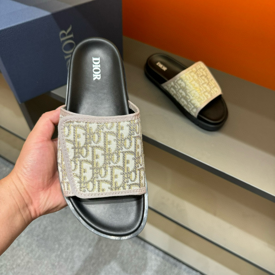 2024 DIOR beige black fabric slippers MJ00180