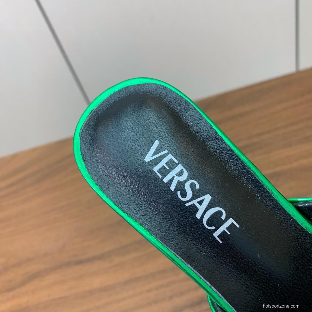 2025 Women VERSACE Green Leather Slippers