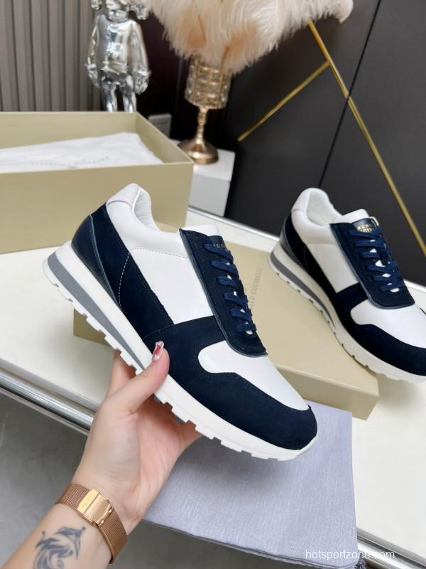 2024 Unisex Brunello Cucinelli White Navy Suede Leather Sneakers