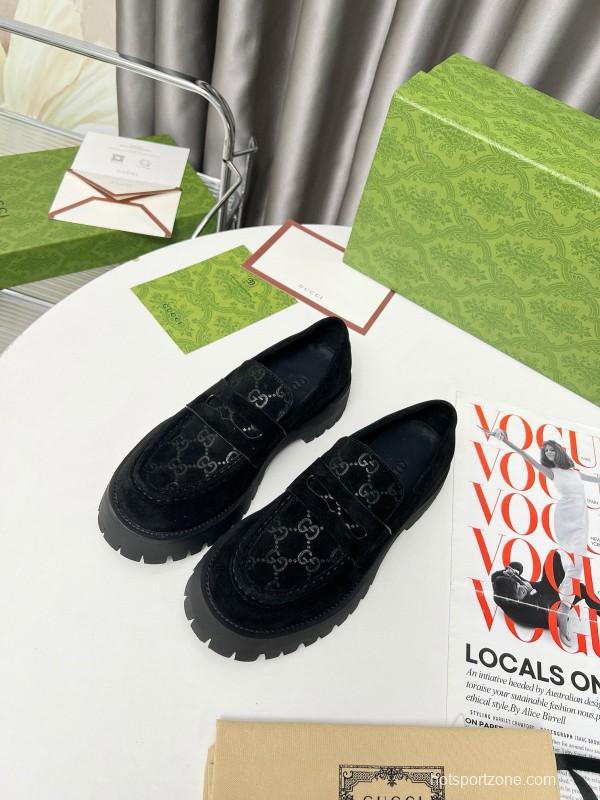 2024 Women Gucci Black Suede Leather Loafers MJ00320