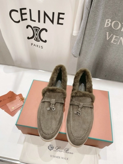 2024 Women LP Gray Suede Shearling Loafers MJ00300