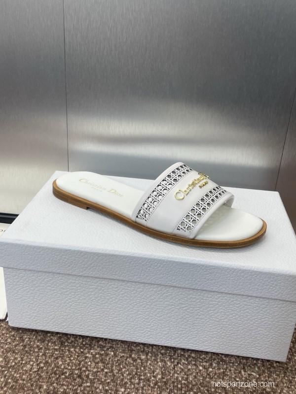 2025 Women Dior White Leather Slippers KFY00300