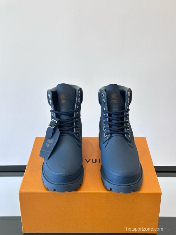 2024 Men Louis Vuitton Blue Leather Ankle Boots MJ00390
