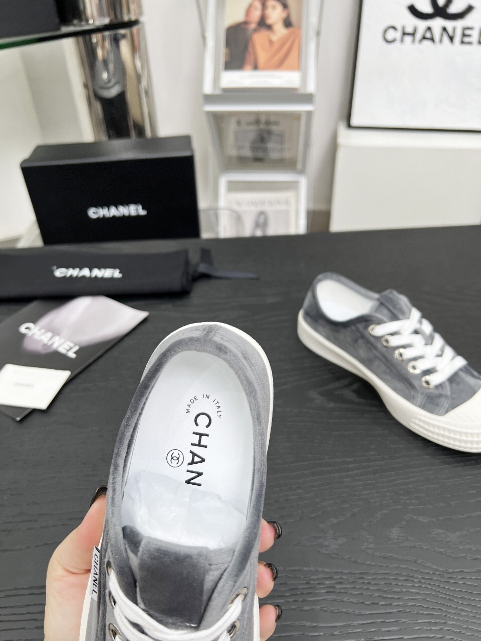 2025 Women Chanel Grey Canvas Casual Sneakers LY00230