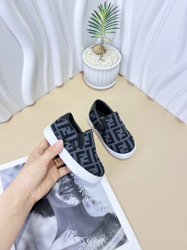 2024 Kids Fendi Black Brown Canvas Slip-On Shoes