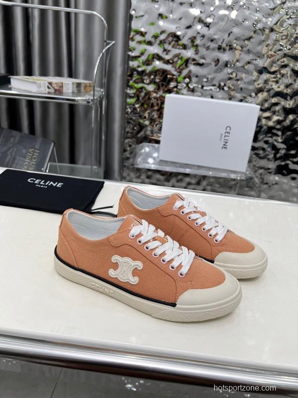 2025 Women Celine Apricot Canvas Sneakers LY00210
