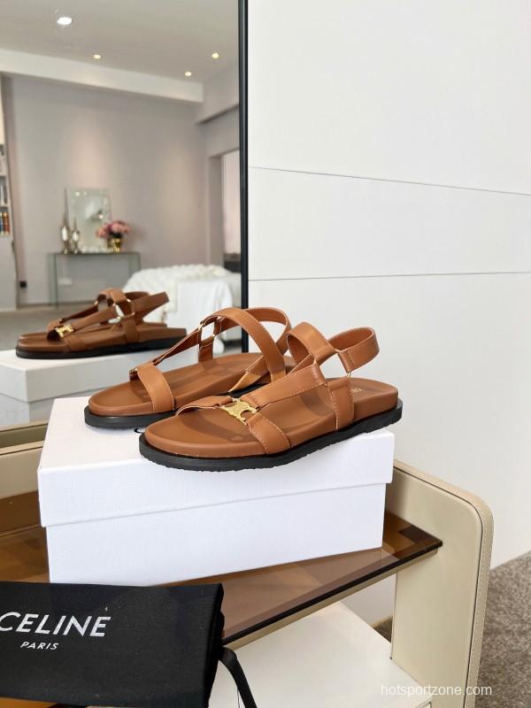 2025 Women Celine Brown Leather Sandals LY00220