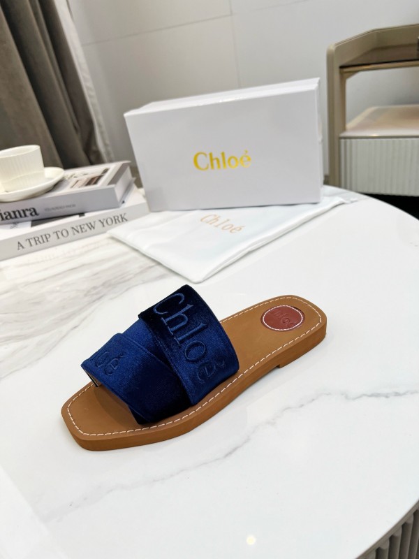 2025 Women Chloe Navy Velvet Slippers LY00200