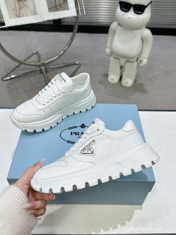 2025 Women Prada White Leather Sneakers