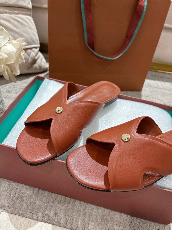 2025 Slippers LP Brown Leather Slippers LY00270