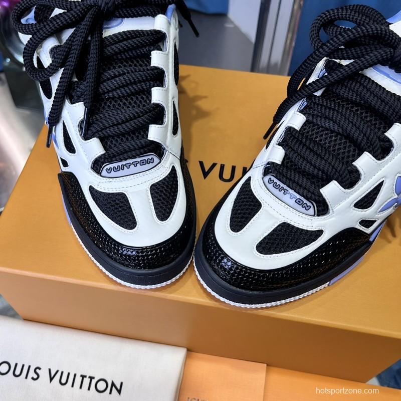 2025 Unisex Louis Vuitton White Black Blue Leather Mesh LV Trainer