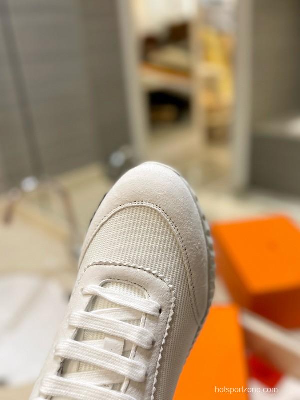2024 Unisex Hermès White Imported Silk Calfskin Rain Cloth Casual Sneakers MJ00320
