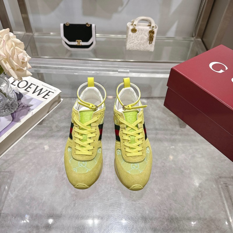 2025 Women Gucci Yellow Suede Fabric Sneakers LY00340