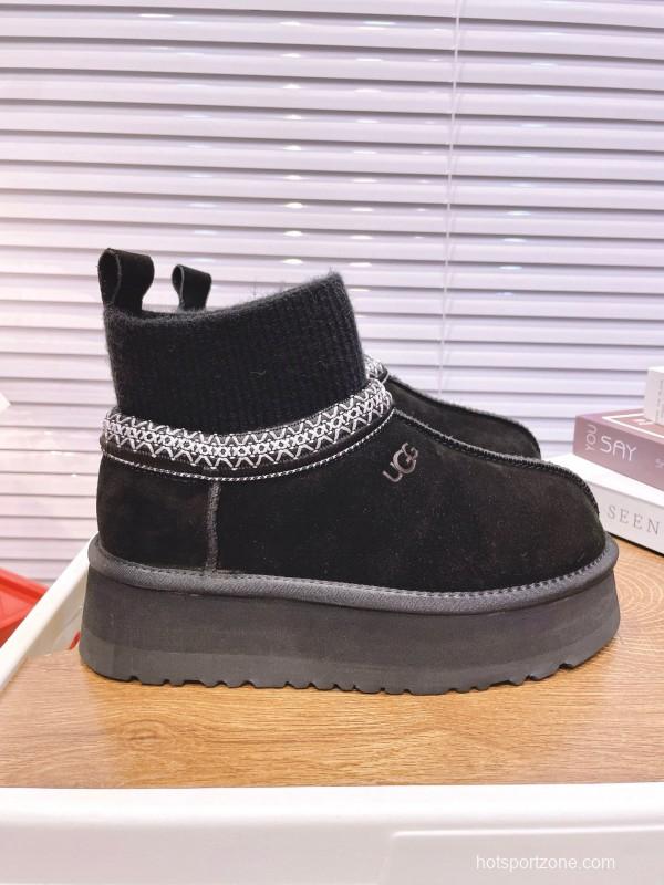2024 Women UGG Black Suede Knit Sock Snow Boots MJ00230