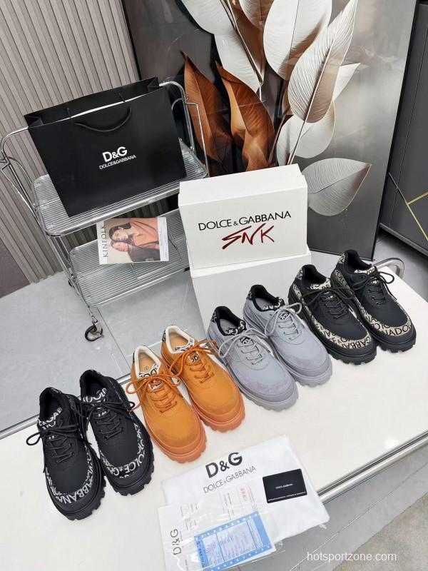 2024 Unisex Dolce & Gabbana Orange Leather Chunky Sole Derby Sneaker
