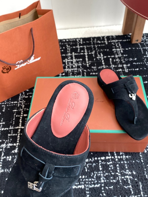 2025 Women LP Black Suede Slippers KFY00280
