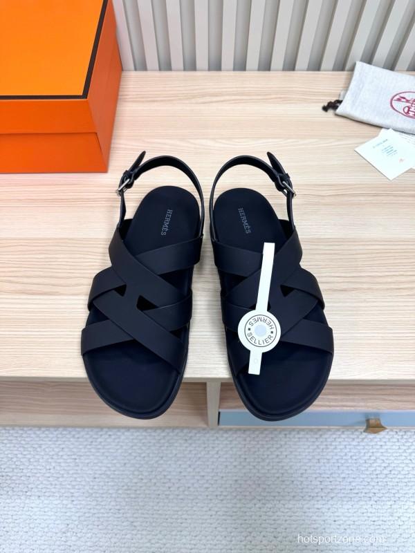 2025 Slippers Hermès Black Leather Sandals
