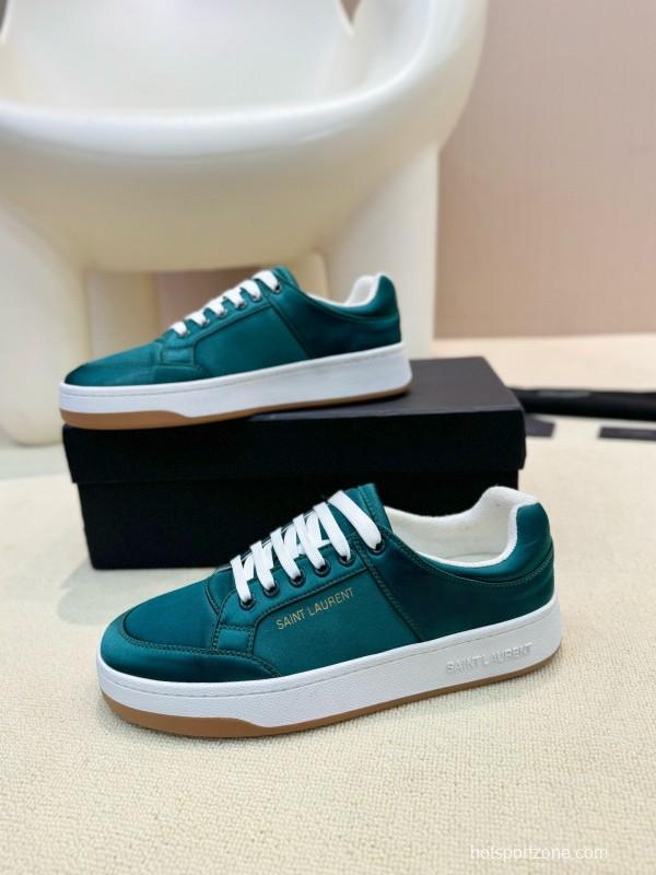 2024 Unisex Yves Saint Laurent Green Satin Casual Sneakers