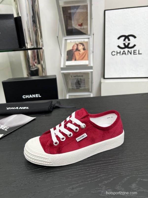 2025 Women Chanel Red Canvas Sneakers LY00230