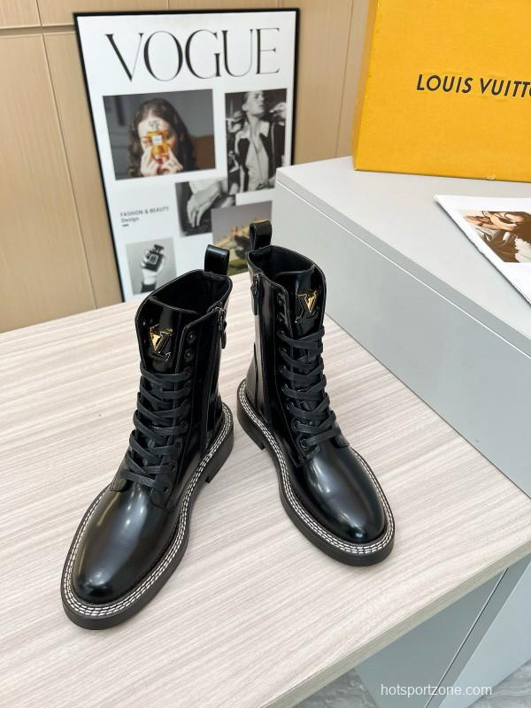 2024 Women Louis Vuitton Black Calfskin Leather Boots MJ00370