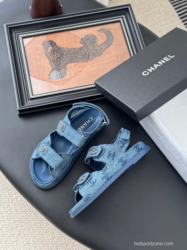 2025 Women Chanel Blue Denim Sandals LY00320