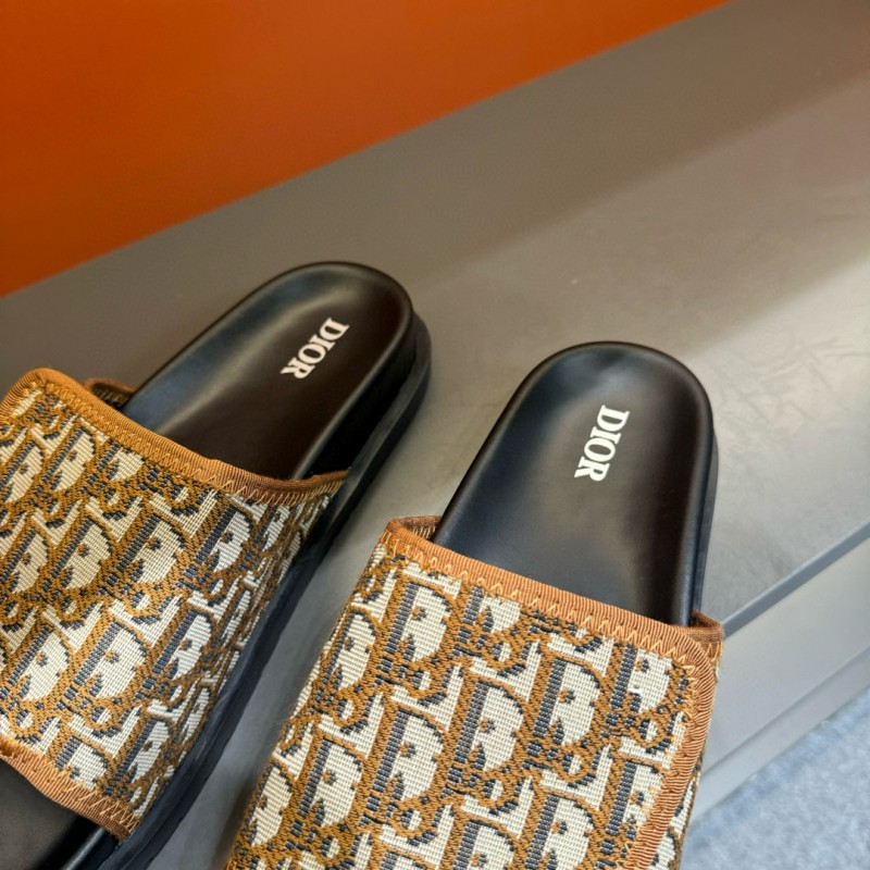 2024 Slippers Dior brown beige jacquard leather Slippers MJ00180