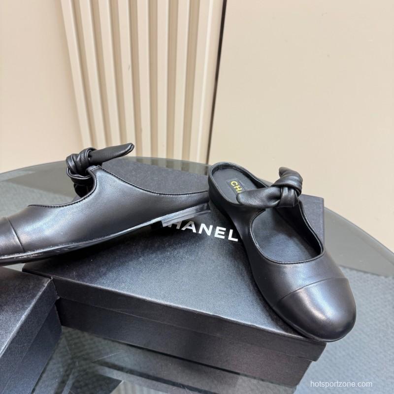 2025 Women Chanel Black Lambskin Leather Mules KFY00270
