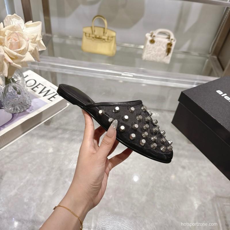 2025 Slippers Alexander Wang Black Leather Studded LY00310