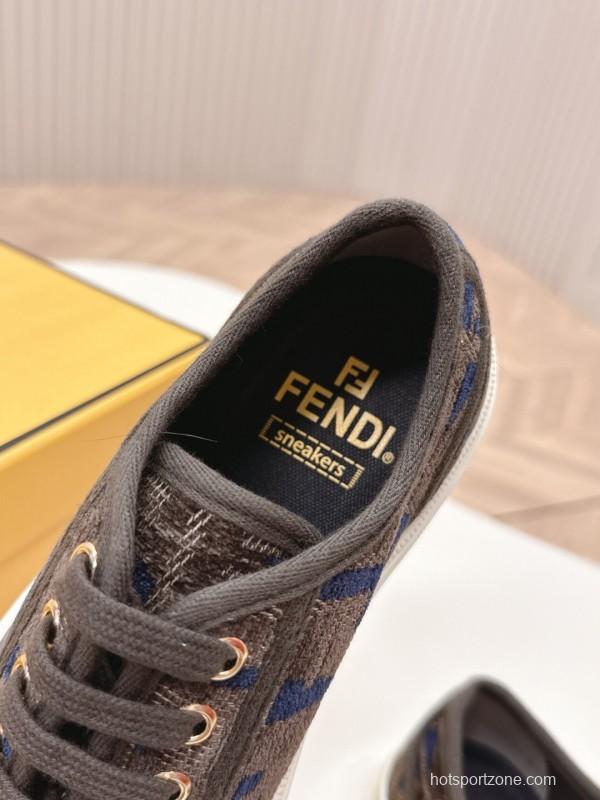 2025 Women Fendi Brown Black Canvas Sneakers LY00280
