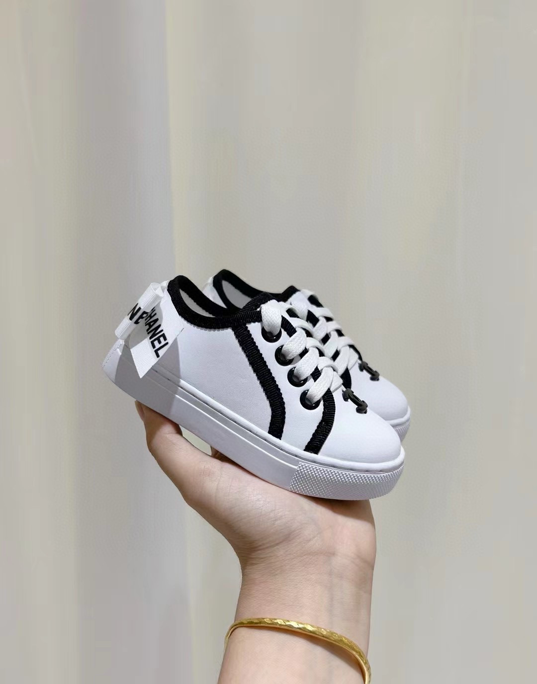 2024 Kids CHANEL White Black Canvas Casual Shoes