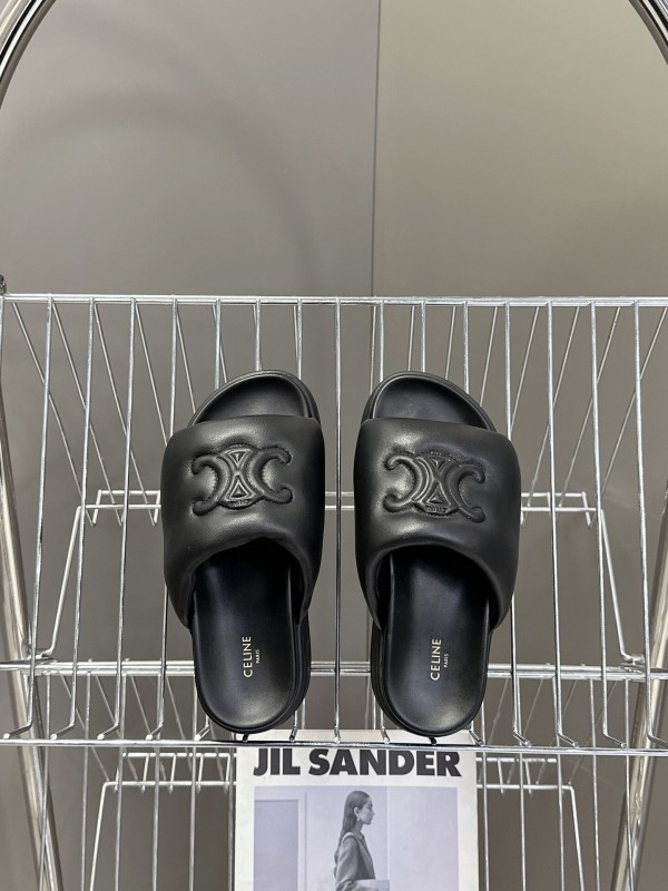 2025 Women Celine Black Leather Slippers