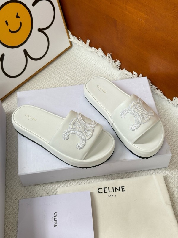 2025 CELINE White Leather Slippers