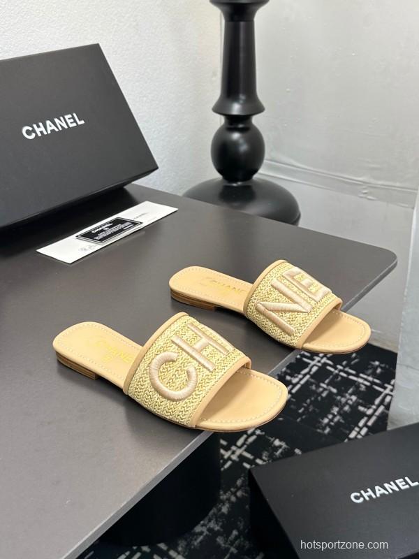 2025 Women Chanel Beige Fabric Sandals