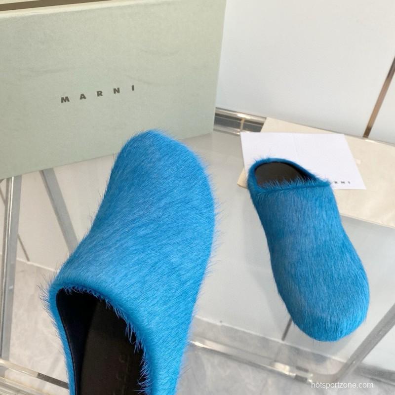 2024 Women Marni Blue Horsehair Slippers