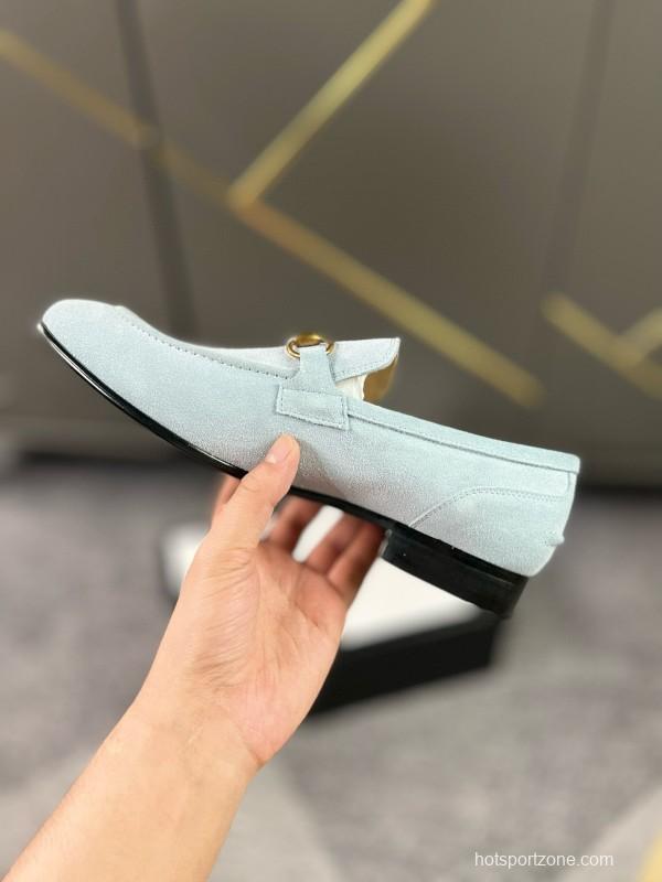 2024 Women Gucci Light Blue Suede Loafers MJ00280