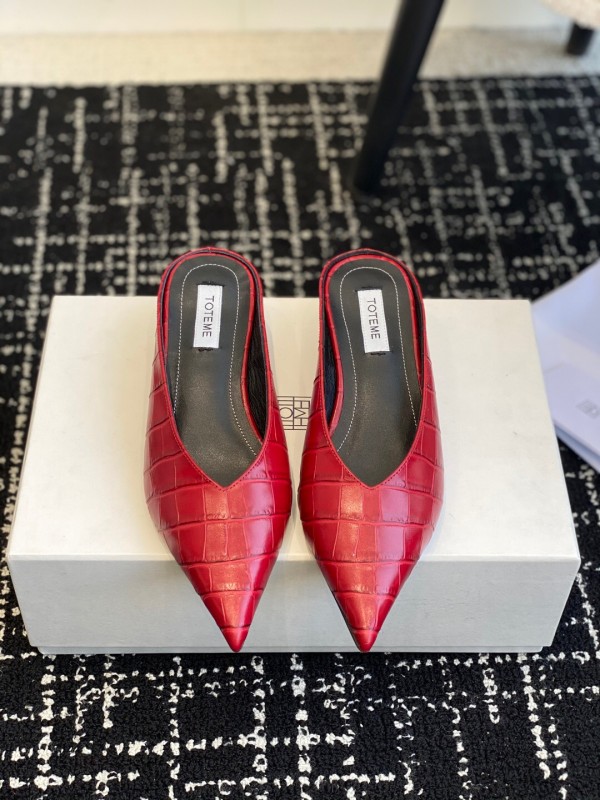 2025 Women Toteme Red Leather Pointed Toe Mule KFY00290