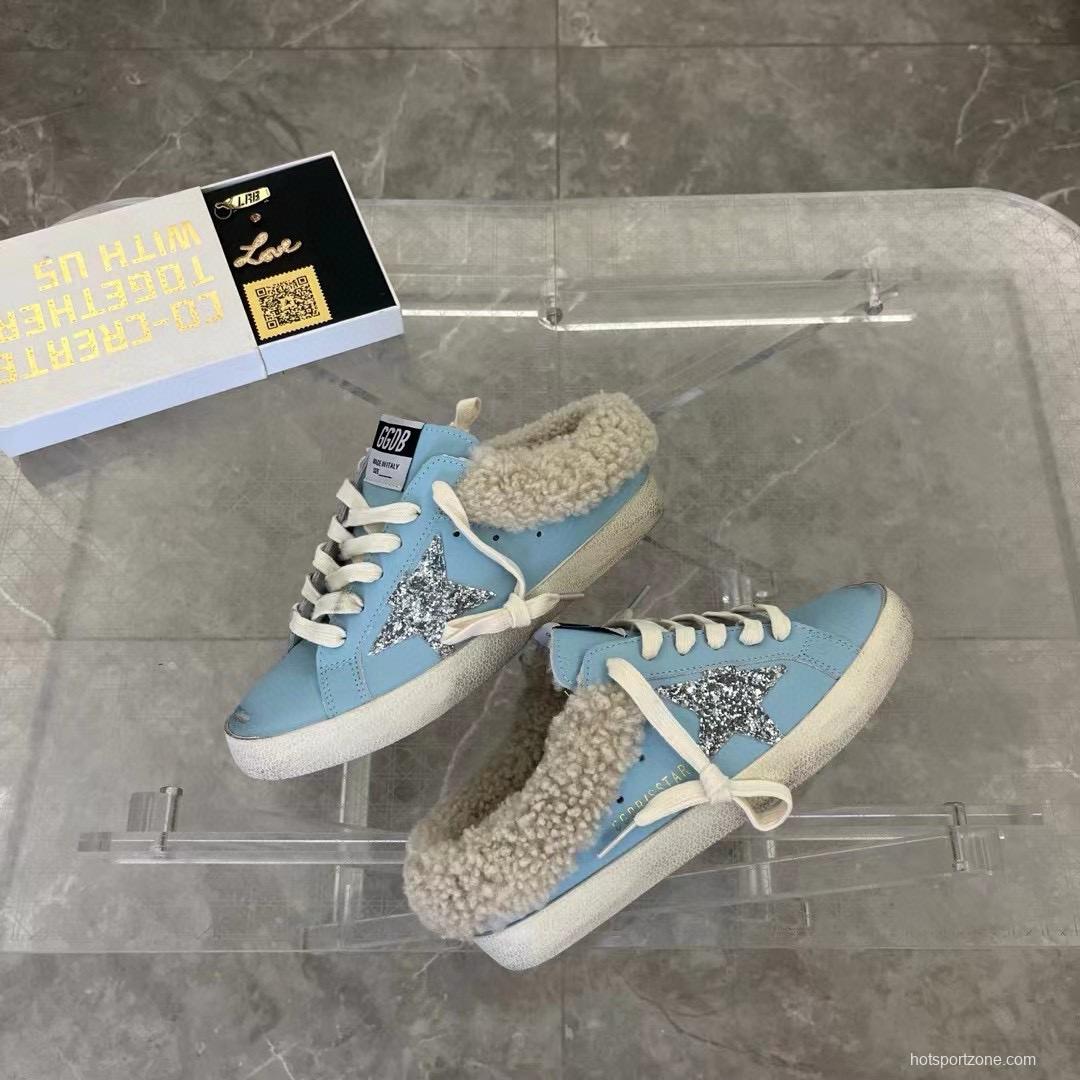 2024 GGDB Light Blue Shearling Leather Slippers