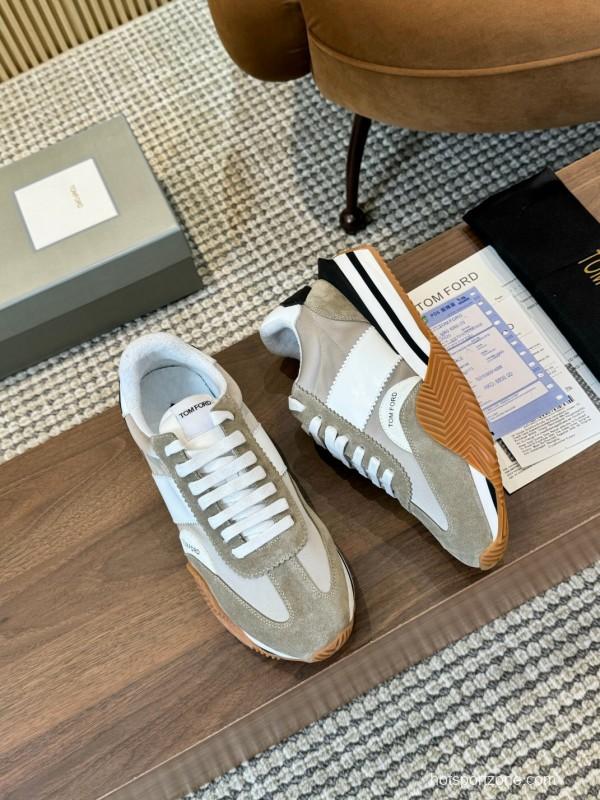 2025 Unisex TOM FORD White Grey Black Leather Suede Sneakers LY00360(F)/LY00370(M)