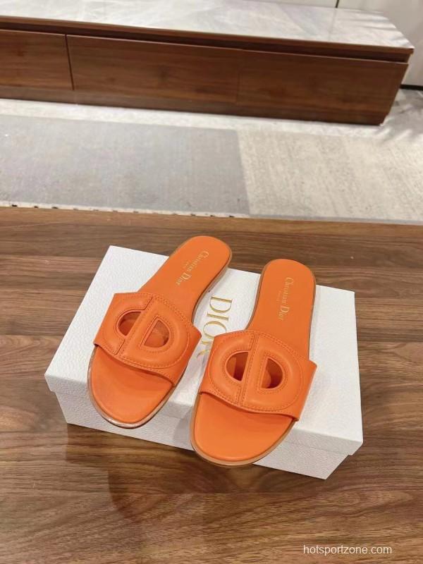 2025 Women Dior Orange Leather Slippers LY00260