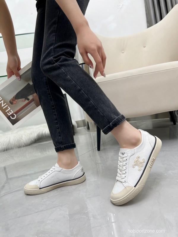 2025 Women Celine White Canvas Leather Low Top Sneakers LY00210