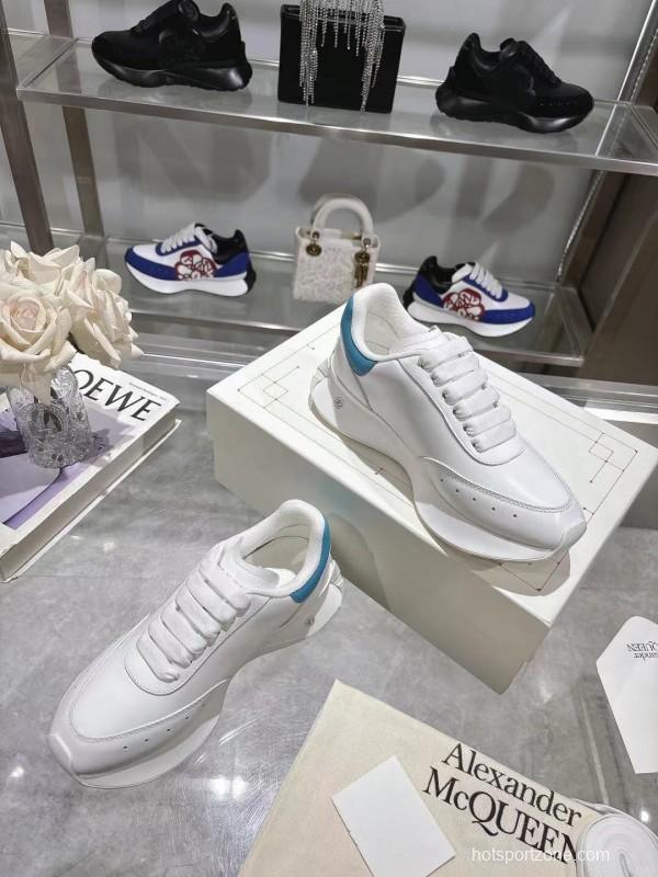 2025 Women Alexander McQueen White Blue Leather Sneakers LY00340